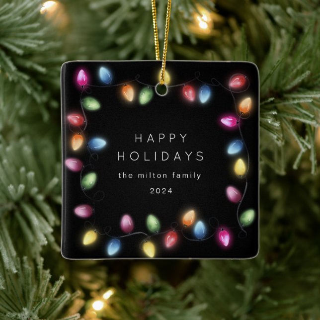 Colourful Christmas Lights Monogram Ceramic Ornament (Tree)