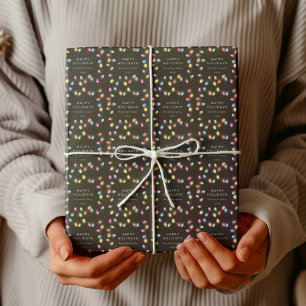 Colourful Christmas Lights Monogram Holiday Wrapping Paper