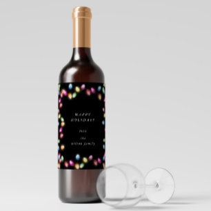 Colourful Christmas Lights Monogram Wine Label