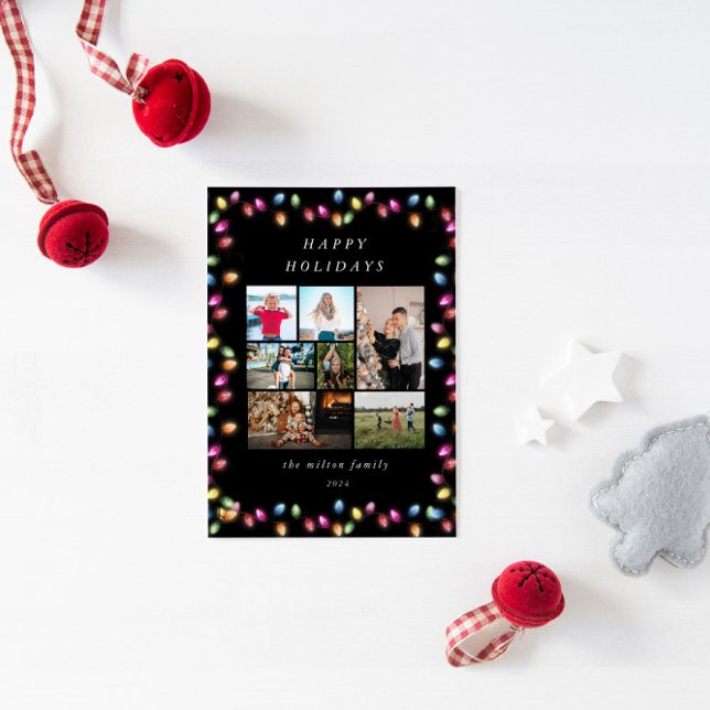 Colourful Christmas Lights Multiple Photos Holiday Card (Creator Uploaded)