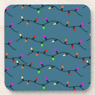 Colourful Christmas Lights On Blue Coaster