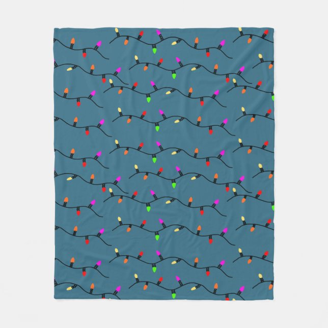 Colourful Christmas Lights On Blue Fleece Blanket (Front)