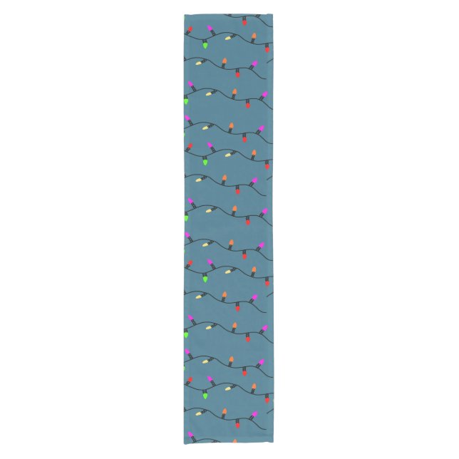 Colourful Christmas Lights On Blue Short Table Runner (Front)