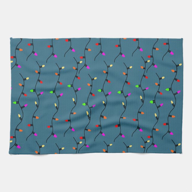 Colourful Christmas Lights On Blue Tea Towel (Horizontal)