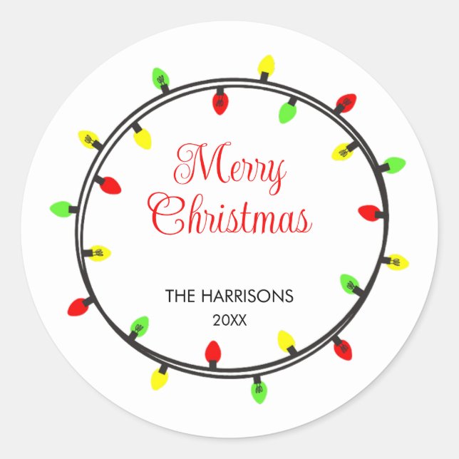Colourful Christmas Lights Round Frame Classic Round Sticker (Front)