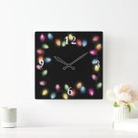 Colourful Christmas Lights  Square Wall Clock<br><div class="desc">Our ''Colourful Christmas Lights Holiday'' collection brings together festive elements such as christmas lights with chic and elegant fonts on a simple dark background.</div>
