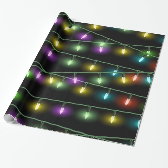 Colourful Christmas Lights Wrapping Paper (Unrolled)