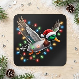 Colourful Christmas Mallard Duck in Santa Hat Square Sticker