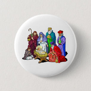 Colourful Christmas Nativity Scene 6 Cm Round Badge
