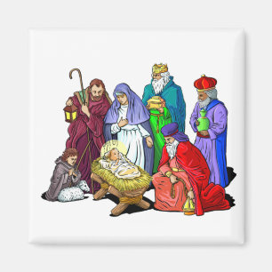 Colourful Christmas Nativity Scene Magnet