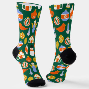 Colourful Christmas Ornament and Snowman Holiday Socks