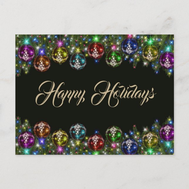 Colourful Christmas Ornaments Black Postcard (Front)