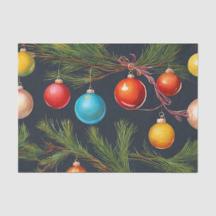 Colourful Christmas Ornaments Hanging on Tree Tissue Paper