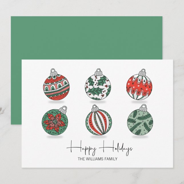 Colourful Christmas Ornaments Holiday Card (Front/Back)
