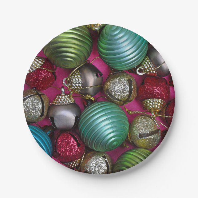 Colourful christmas ornaments paper plate (Front)