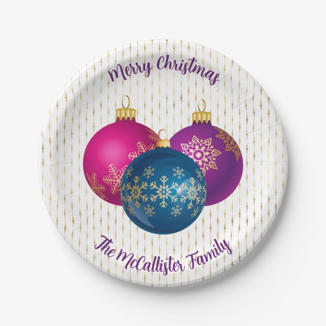 Colourful Christmas Ornaments Paper Plate (Front)
