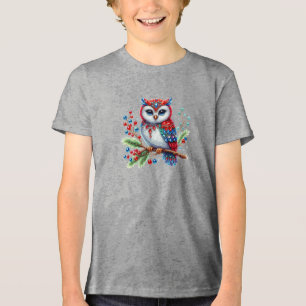 Colourful Christmas Owl Boys T-Shirt Tri-Blend Shirt