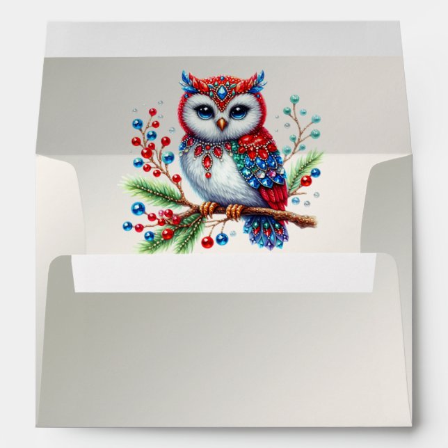 Colourful Christmas Owl Holiday Envelope (Back (Bottom))