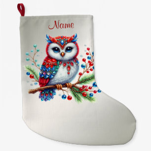 Colourful Christmas Owl Holiday Stocking