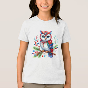 Colourful Christmas Owl Holiday T-Shirt Tri-Blend Shirt