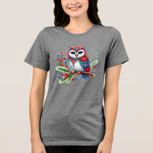 Colourful Christmas Owl Holiday Women's T-Shirt Tri-Blend Shirt
