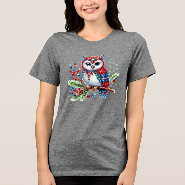 Colourful Christmas Owl Holiday Women's T-Shirt Tri-Blend Shirt (Front)