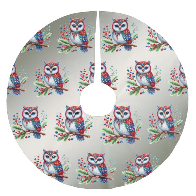 Colourful Christmas Owl Tree Skirt (Front)