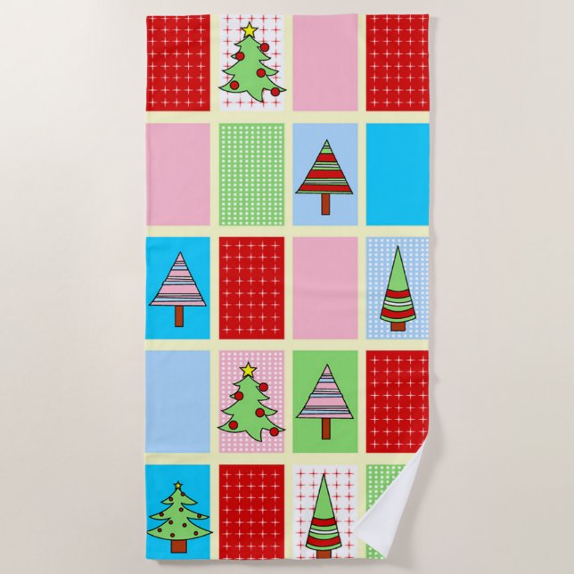 Colourful Christmas Pattern Beach Towel (Front)