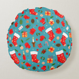 Colourful christmas pattern round cushion