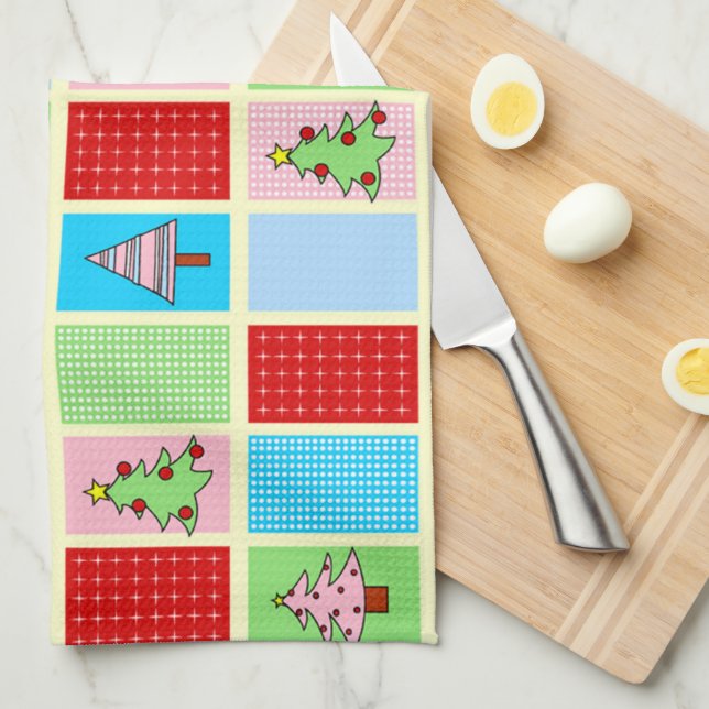 Colourful Christmas Pattern Tea Towel (Quarter Fold)