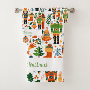 Colourful Christmas Pattern With Nutcrackers Bath Towel Set