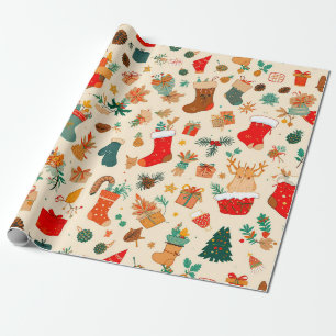 Colourful christmas pattern wrapping paper