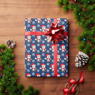 Colourful Christmas penguins and snowflakes patter Wrapping Paper