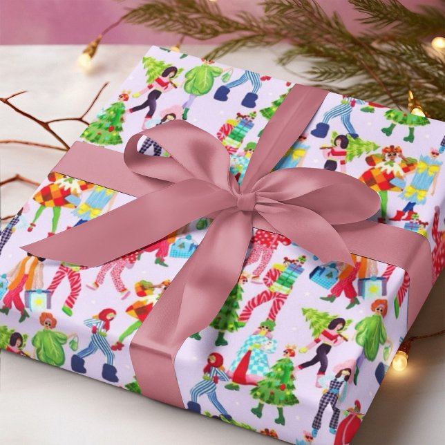 Colourful Christmas People Tree Costume Cartoon Wrapping Paper (Creator Uploaded)
