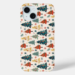 Colourful Christmas Pine Trees Seamless Pattern iPhone 15 Case