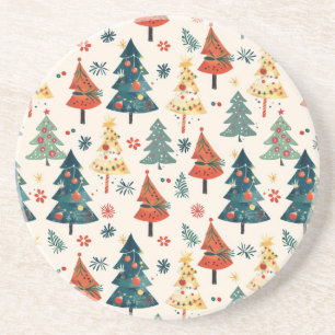 Colourful Christmas Pine Trees Seamless Pattern Coaster