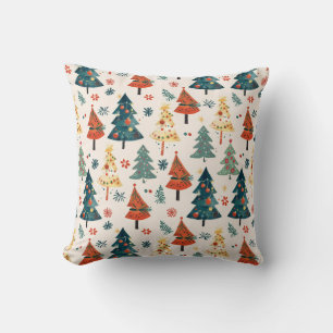Colourful Christmas Pine Trees Seamless Pattern Cushion