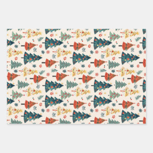 Colourful Christmas Pine Trees Seamless Pattern Wrapping Paper Sheet