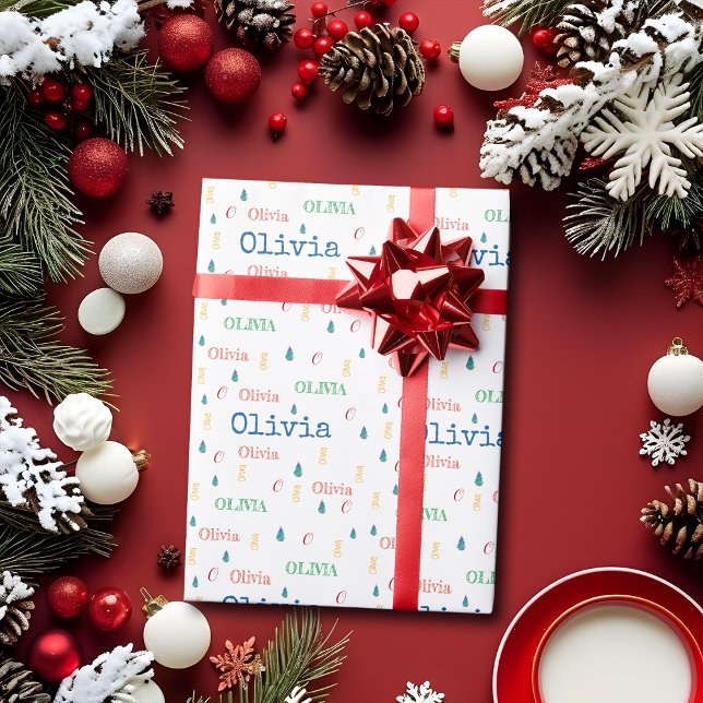 Colourful Christmas Repeating Name Personalised Wrapping Paper (Creator Uploaded)