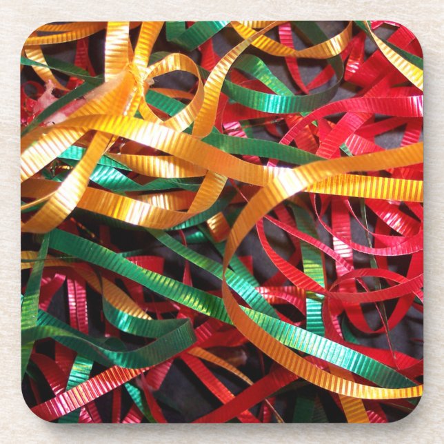 Colourful Christmas Ribbons Set of Cork Coasters (Front)