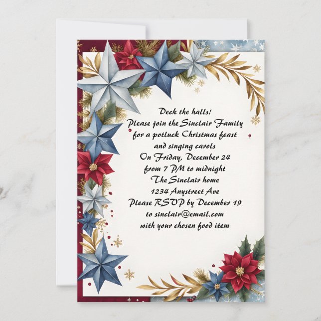 Colourful Christmas Stars Invitation (Front)