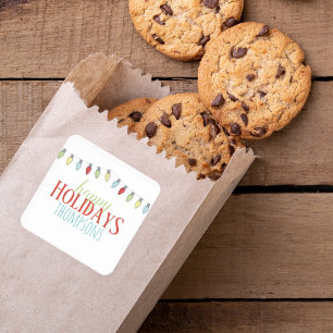 Colourful Christmas String Lights Custom  Square Sticker