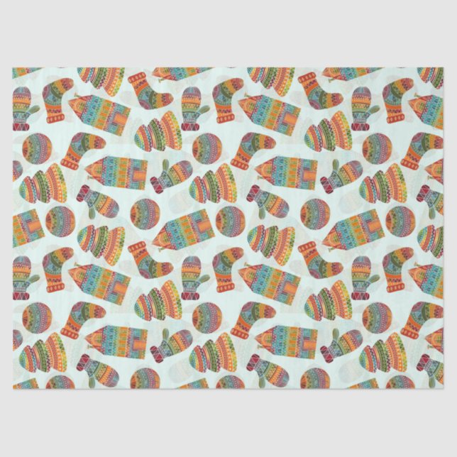 Colourful Christmas Symbols Illustration Pattern Tissue Paper (Front)