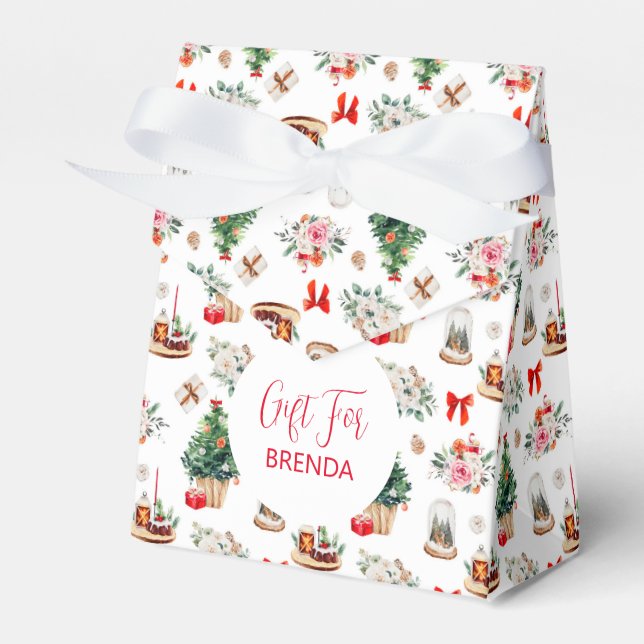 Colourful Christmas Symbols Pattern Custom Text Favour Box (Front Side)