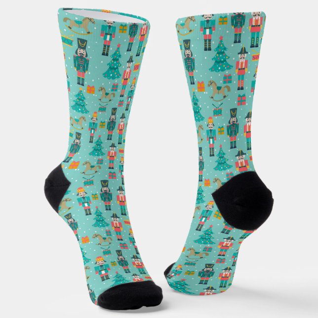 Colourful Christmas Symbols pattern Socks (Angled)