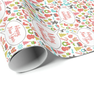 Colourful Christmas Symbols White Background Wrapping Paper