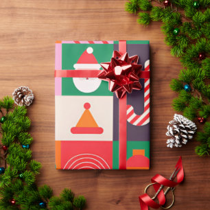 Colourful Christmas Themed Grid Holiday Icons Wrapping Paper