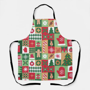 Colourful Christmas Themed Grid Of Holiday Icons Apron