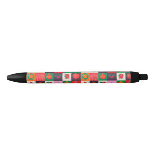 Colourful Christmas Themed Grid Of Holiday Icons Black Ink Pen