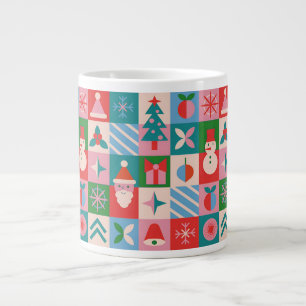 Colourful Christmas Themed Grid Of Holiday Icons Large Coffee Mug